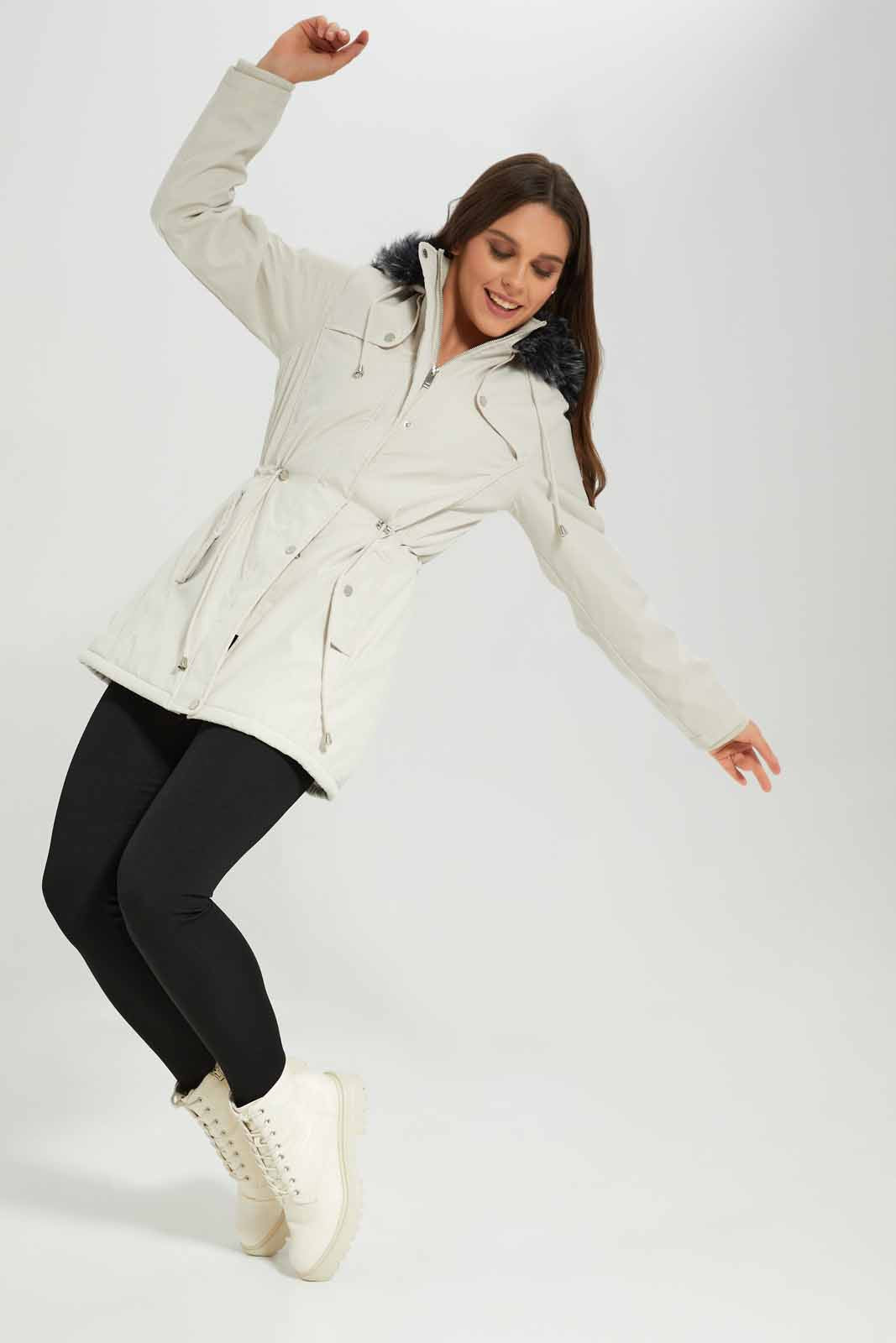 Redtag-Ivory-L/S-Hooded-Fur-Puffer-Padded-Jacket-Category:Jackets,-Colour:Ivory,-Deals:New-In,-EHW,-Filter:Women's-Clothing,-New-In-Women-APL,-Non-Sale,-Section:Women,-W22B,-Women-Jackets-Women's-