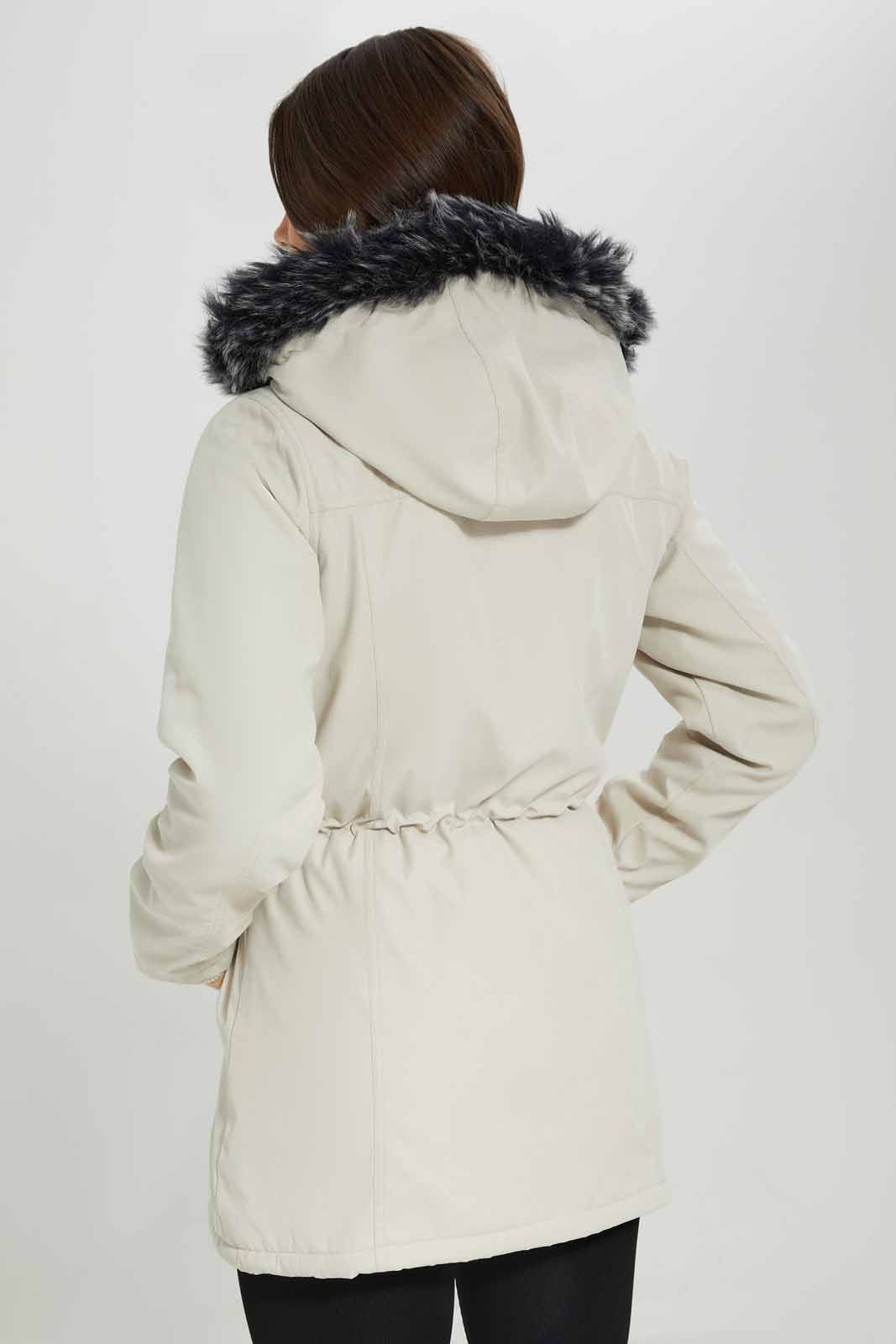 Redtag-Ivory-L/S-Hooded-Fur-Puffer-Padded-Jacket-Category:Jackets,-Colour:Ivory,-Deals:New-In,-EHW,-Filter:Women's-Clothing,-New-In-Women-APL,-Non-Sale,-Section:Women,-W22B,-Women-Jackets-Women's-