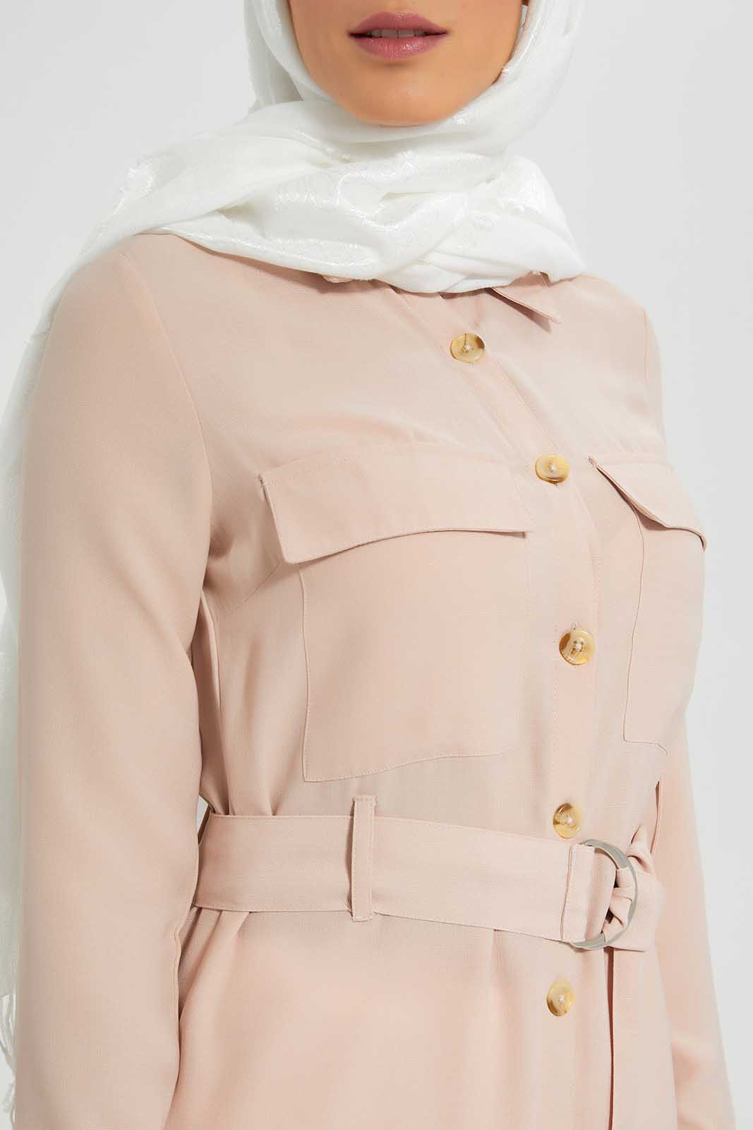 Redtag-Pink-Belted-Collared-Shirt-Dress-Category:Dresses,-Colour:Apricot,-Deals:New-In,-Filter:Women's-Clothing,-LMC,-New-In-Women-APL,-Non-Sale,-Section:Women,-W22O,-Women-Dresses--