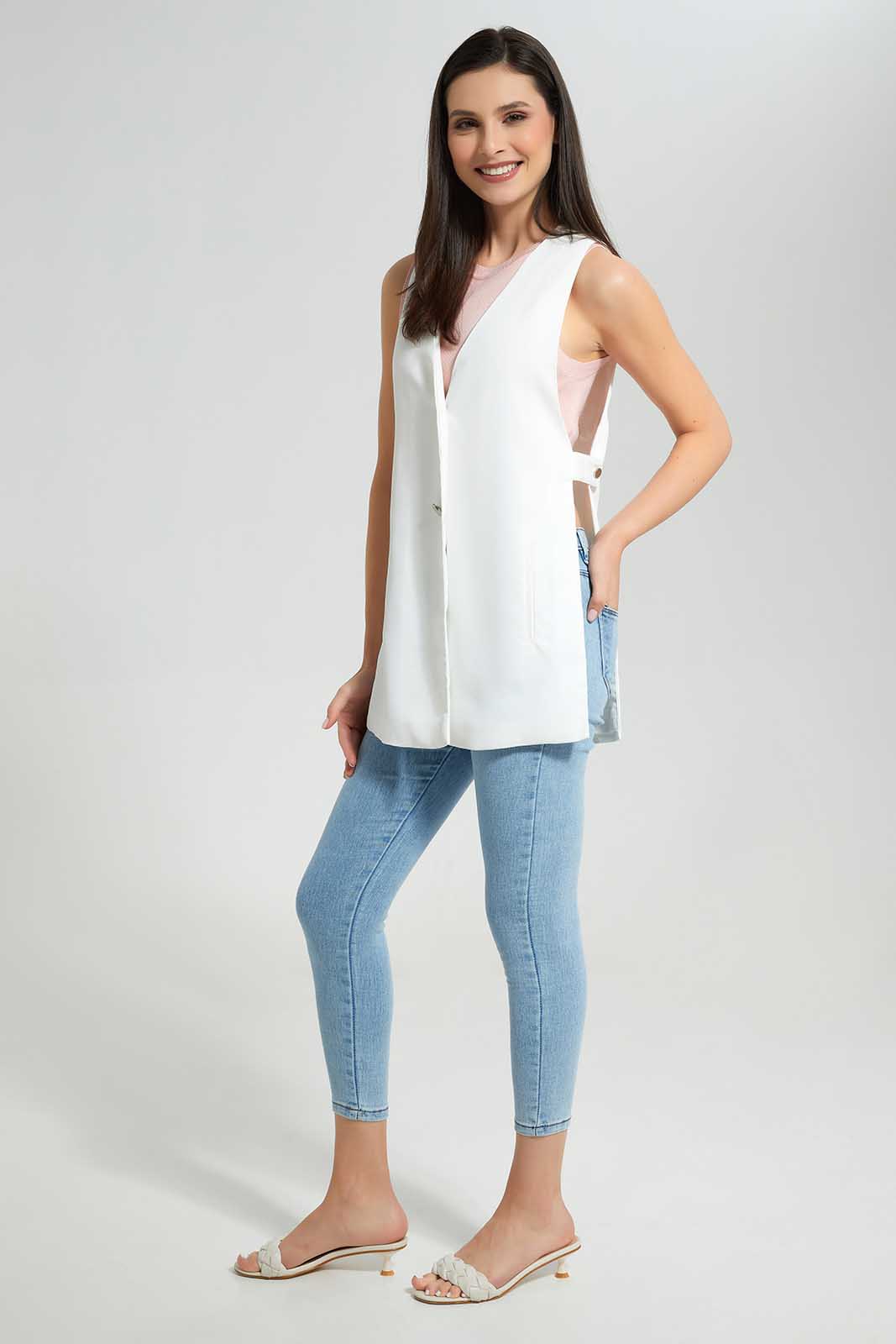 Redtag-White-Sleeveless-Casual-Jacket-Category:Jackets,-Colour:White,-Deals:New-In,-Filter:Women's-Clothing,-New-In-Women-APL,-Non-Sale,-Section:Women,-W22A,-Women-Jackets-Women's-