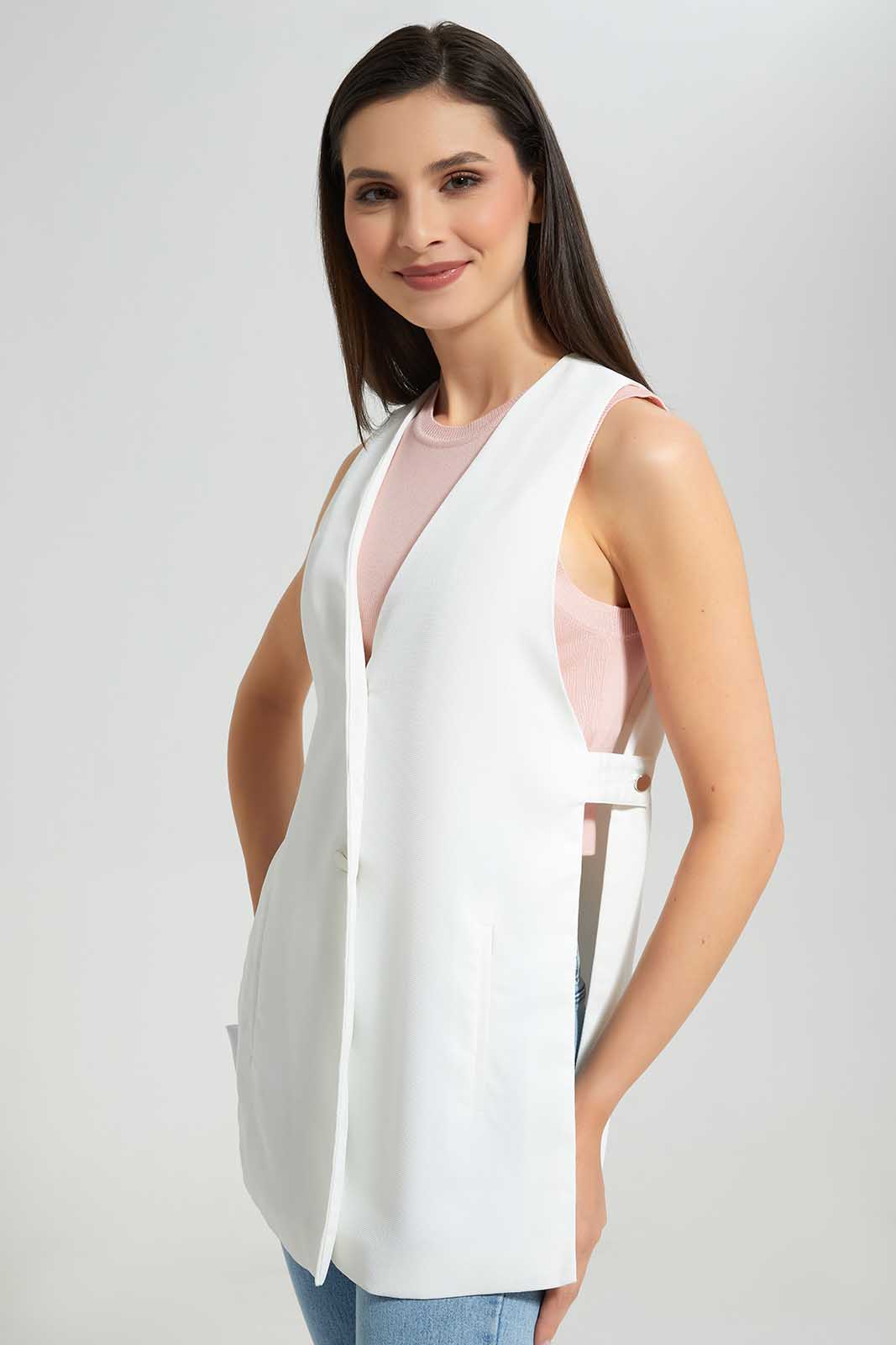 Redtag-White-Sleeveless-Casual-Jacket-Category:Jackets,-Colour:White,-Deals:New-In,-Filter:Women's-Clothing,-New-In-Women-APL,-Non-Sale,-Section:Women,-W22A,-Women-Jackets-Women's-