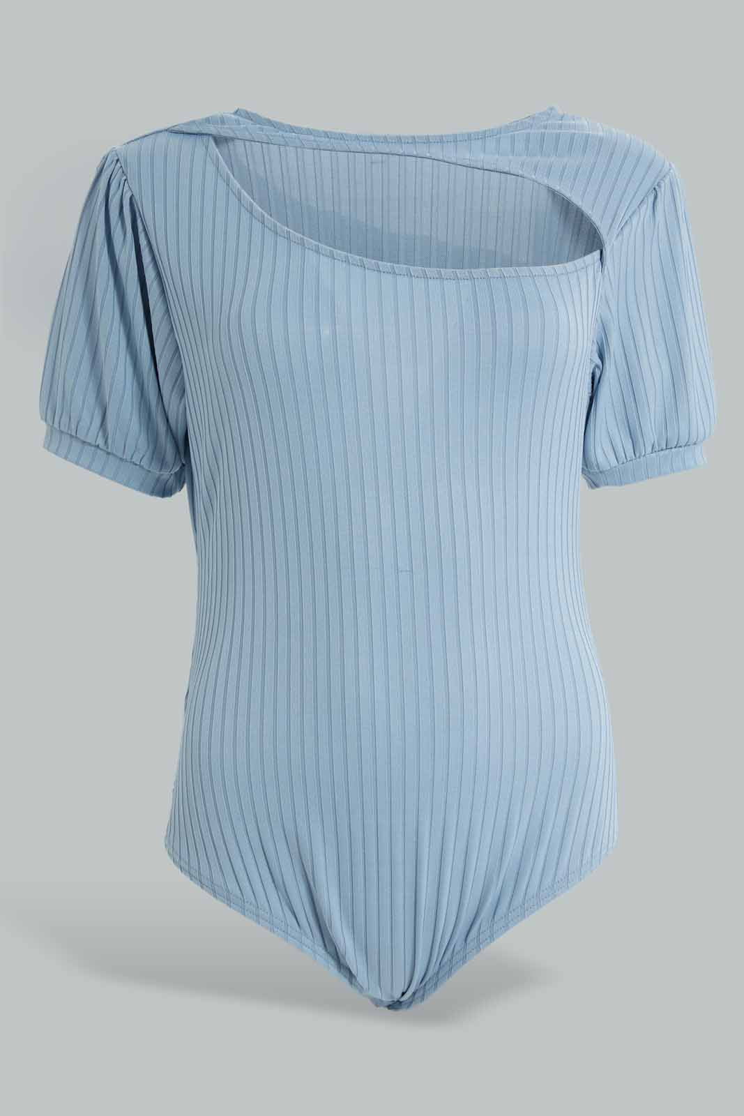 Redtag-Blue-Cut-Out-Neck-Detail-Bodysuit-Category:Tops,-Colour:Blue,-Deals:New-In,-FF,-Filter:Women's-Clothing,-New-In-Women-APL,-Non-Sale,-Section:Women,-W22O,-Women-Tops-Women's-