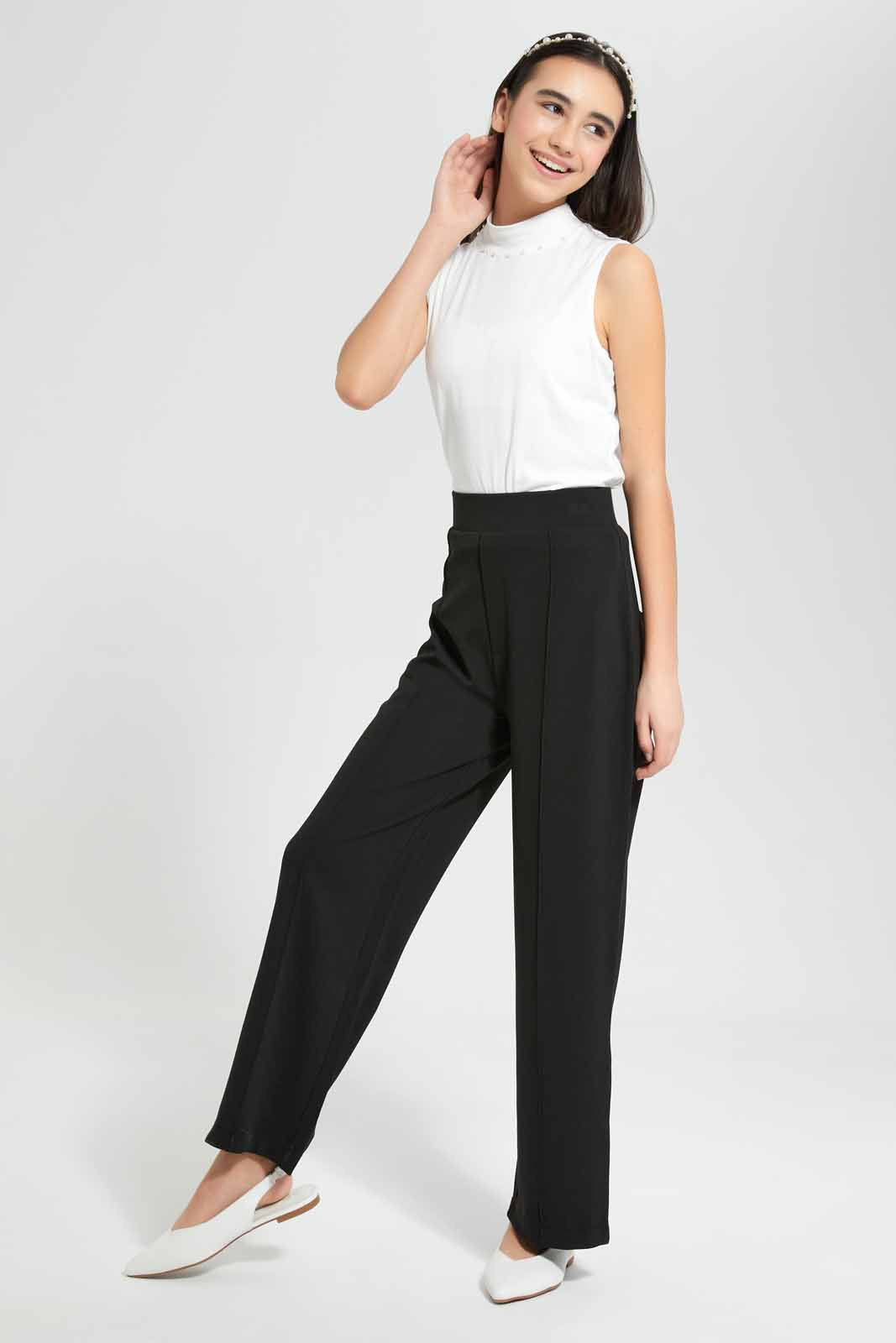 Redtag-Black-Twill-Wideleg-Trouser-Category:Trousers,-Colour:Black,-Deals:New-In,-Filter:Senior-Girls-(9-to-14-Yrs),-GSR-Trousers,-New-In-GSR-APL,-Non-Sale,-Section:Girls-(0-to-14Yrs),-W22O-Senior-Girls-9 to 14 Years