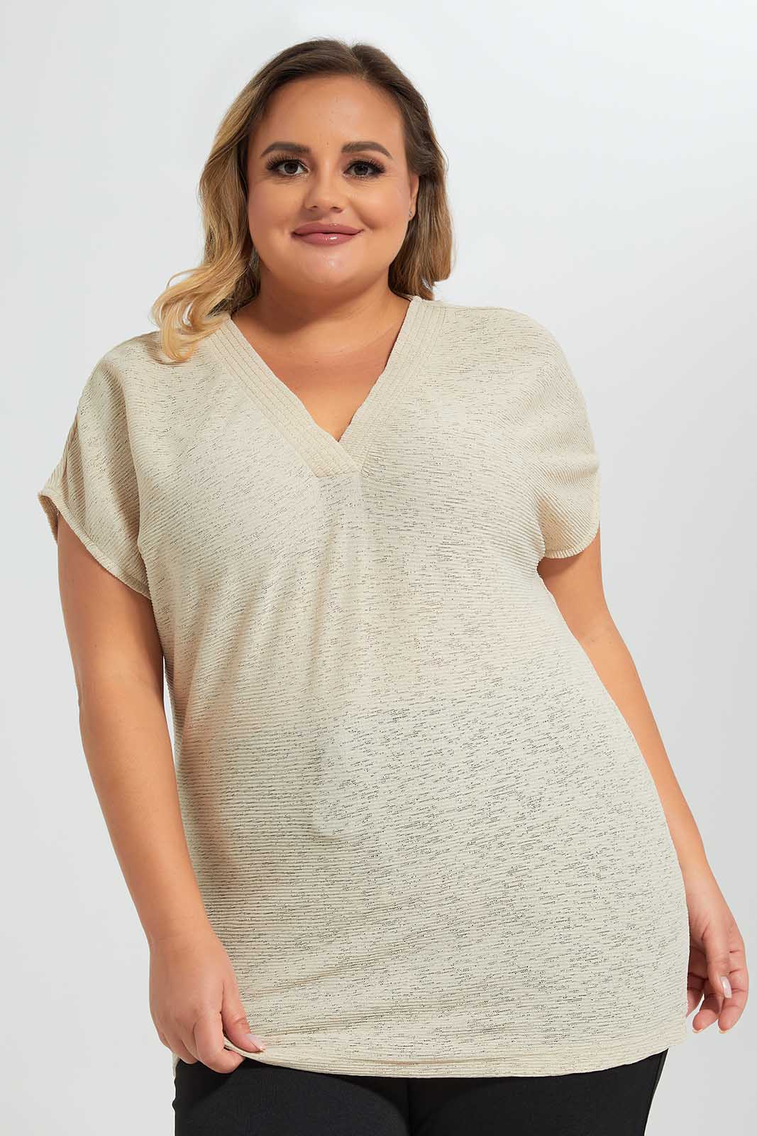 Redtag-Cream-Top-V-Neck-Category:Blouses,-Colour:Cream,-Deals:New-In,-Filter:Plus-Size,-LDP-Blouses,-New-In-LDP-APL,-Non-Sale,-Section:Women,-W22O-Women's-