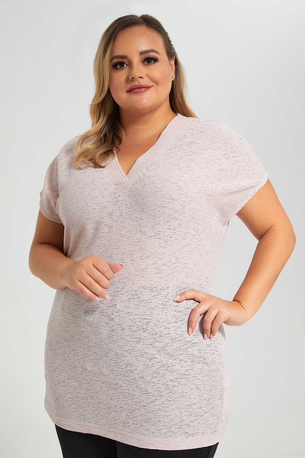 Redtag-Pink-Top-V-Neck-Category:Blouses,-Colour:Apricot,-Deals:New-In,-Filter:Plus-Size,-LDP-Blouses,-New-In-LDP-APL,-Non-Sale,-Section:Women,-W22O-Women's-