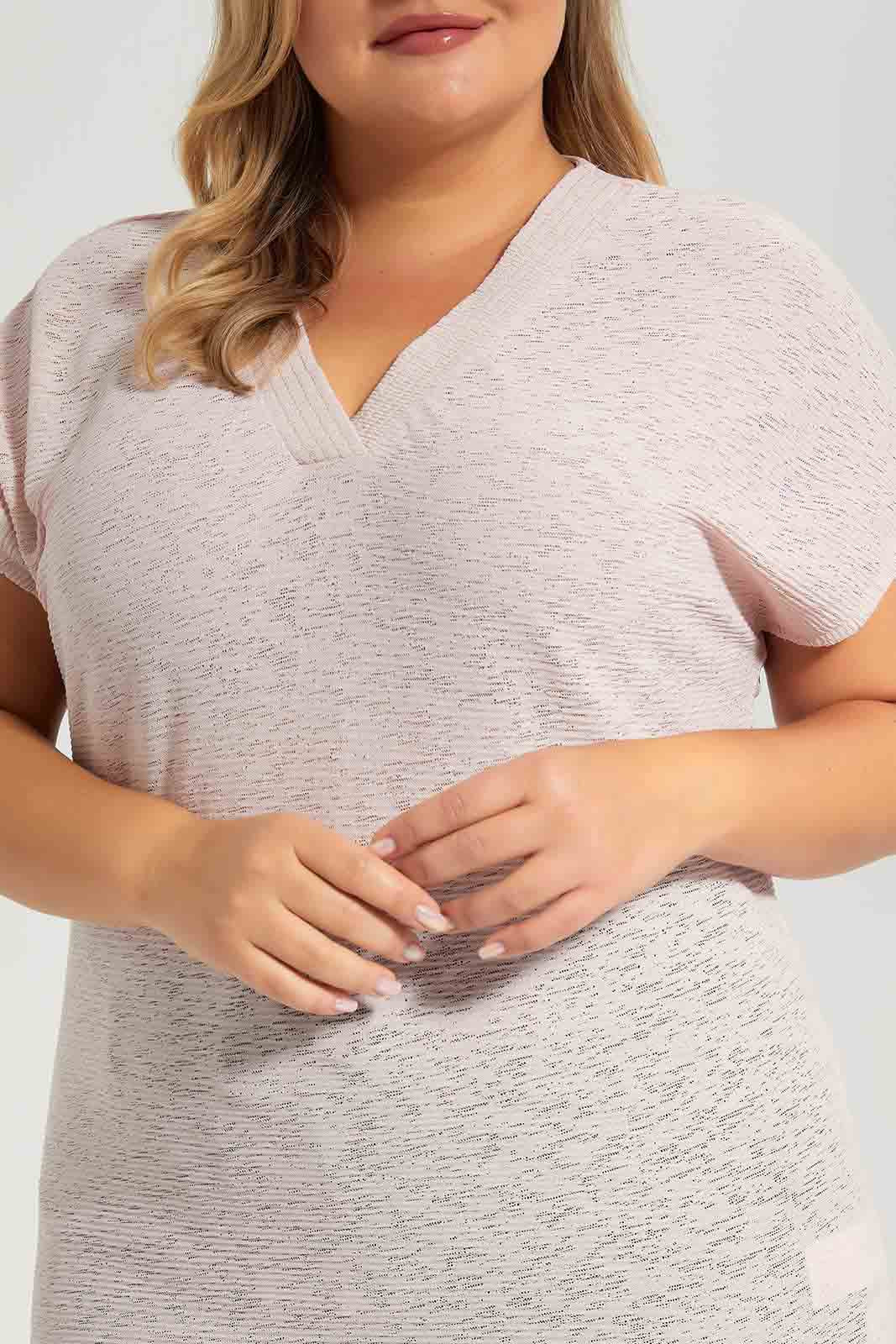 Redtag-Pink-Top-V-Neck-Category:Blouses,-Colour:Apricot,-Deals:New-In,-Filter:Plus-Size,-LDP-Blouses,-New-In-LDP-APL,-Non-Sale,-Section:Women,-W22O-Women's-