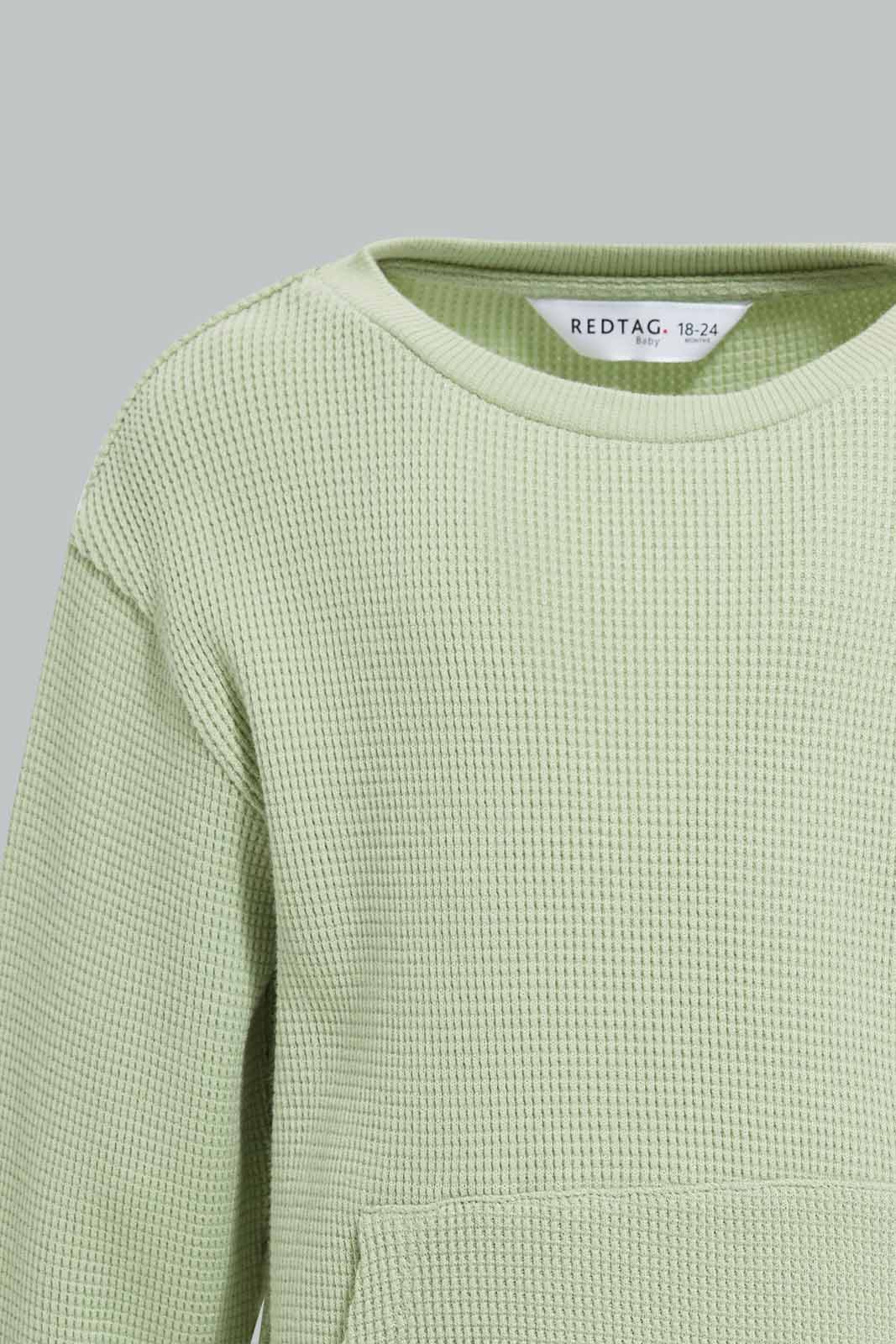 Redtag-Green-Waffle-Crew-Top-And-Bottom-Terry-Jog-Set-Category:Jog-Sets,-Colour:Green,-Deals:New-In,-Filter:Infant-Boys-(3-to-24-Mths),-INB-Jog-Sets,-New-In-INB-APL,-Non-Sale,-Section:Boys-(0-to-14Yrs),-W22A-Infant-Boys-3 to 24 Months