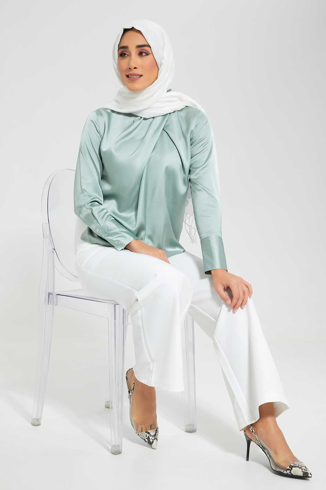 Redtag-Mint-Pleated-Neck-Detail-Blouse-Category:Blouses,-Colour:Mint,-Deals:New-In,-Filter:Women's-Clothing,-LMC,-New-In-Women-APL,-Non-Sale,-Section:Women,-W22O,-Women-Blouses--