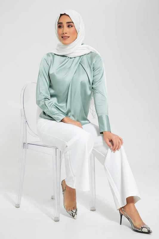Redtag-Mint-Pleated-Neck-Detail-Blouse-Category:Blouses,-Colour:Mint,-Deals:New-In,-Filter:Women's-Clothing,-LMC,-New-In-Women-APL,-Non-Sale,-Section:Women,-W22O,-Women-Blouses--