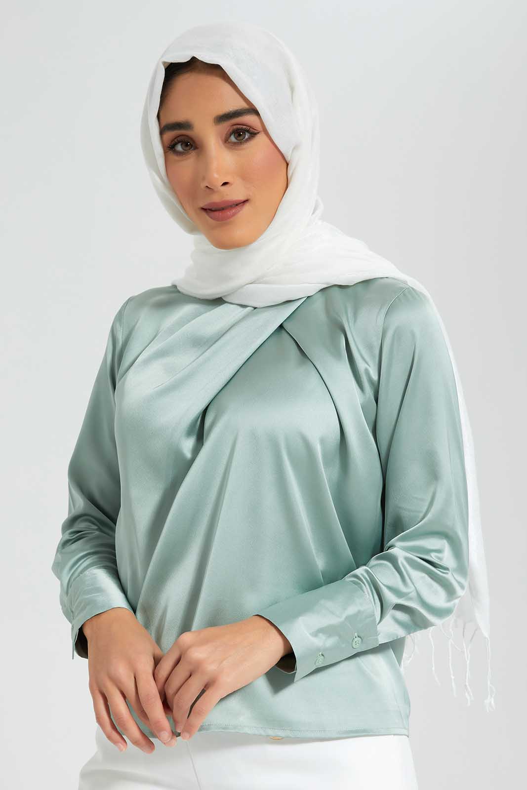 Redtag-Mint-Pleated-Neck-Detail-Blouse-Category:Blouses,-Colour:Mint,-Deals:New-In,-Filter:Women's-Clothing,-LMC,-New-In-Women-APL,-Non-Sale,-Section:Women,-W22O,-Women-Blouses--