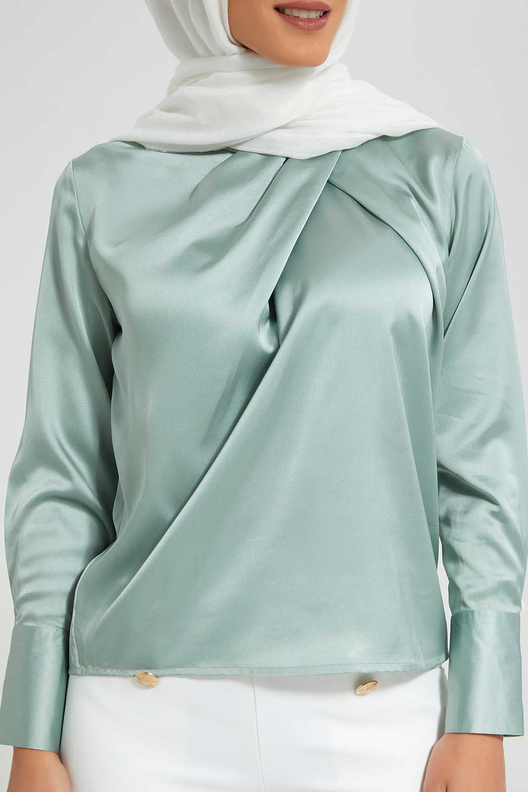 Redtag-Mint-Pleated-Neck-Detail-Blouse-Category:Blouses,-Colour:Mint,-Deals:New-In,-Filter:Women's-Clothing,-LMC,-New-In-Women-APL,-Non-Sale,-Section:Women,-W22O,-Women-Blouses--