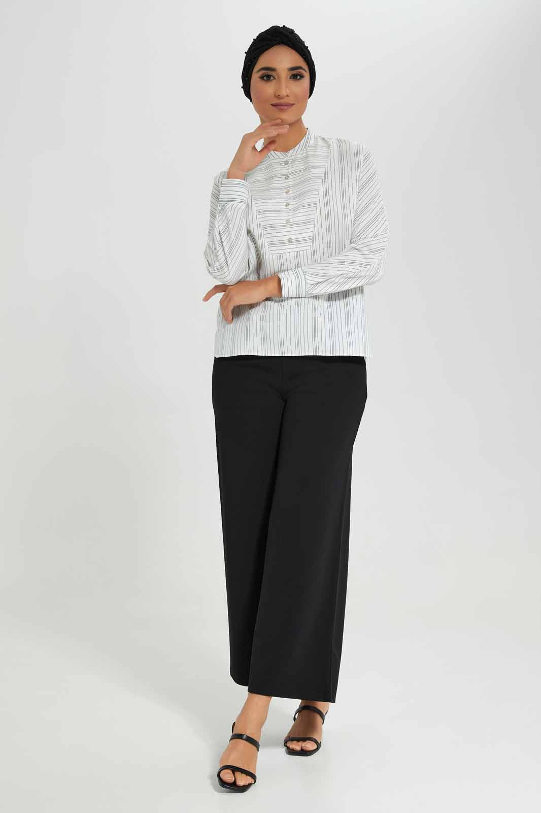 Redtag-White-Striped-Yoke-Detail-Blouse-Category:Blouses,-Colour:Ivory,-Deals:New-In,-Filter:Women's-Clothing,-LMC,-New-In-Women-APL,-Non-Sale,-Section:Women,-W22A,-Women-Blouses--
