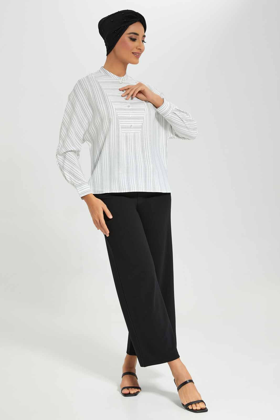 Redtag-White-Striped-Yoke-Detail-Blouse-Category:Blouses,-Colour:Ivory,-Deals:New-In,-Filter:Women's-Clothing,-LMC,-New-In-Women-APL,-Non-Sale,-Section:Women,-W22A,-Women-Blouses--