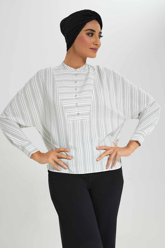 Redtag-White-Striped-Yoke-Detail-Blouse-Category:Blouses,-Colour:Ivory,-Deals:New-In,-Filter:Women's-Clothing,-LMC,-New-In-Women-APL,-Non-Sale,-Section:Women,-W22A,-Women-Blouses--