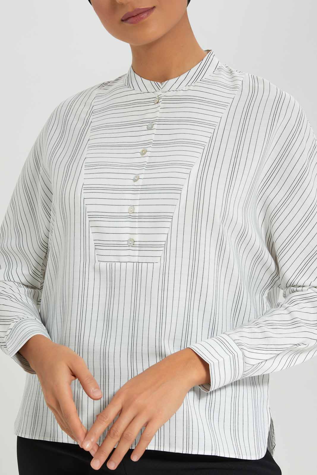 Redtag-White-Striped-Yoke-Detail-Blouse-Category:Blouses,-Colour:Ivory,-Deals:New-In,-Filter:Women's-Clothing,-LMC,-New-In-Women-APL,-Non-Sale,-Section:Women,-W22A,-Women-Blouses--