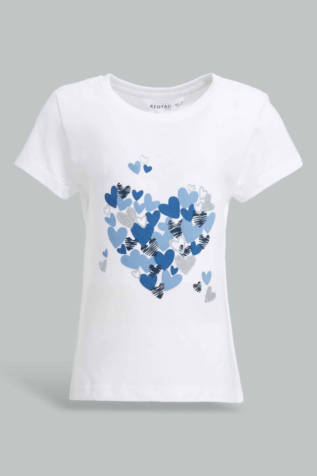Redtag-White-Heart-Placement-Print-T-Shirt-Category:T-Shirts,-Colour:White,-Deals:New-In,-Filter:Infant-Girls-(3-to-24-Mths),-ING-T-Shirts,-New-In-ING-APL,-Non-Sale,-Section:Girls-(0-to-14Yrs),-W22O-Infant-Girls-3 to 24 Months