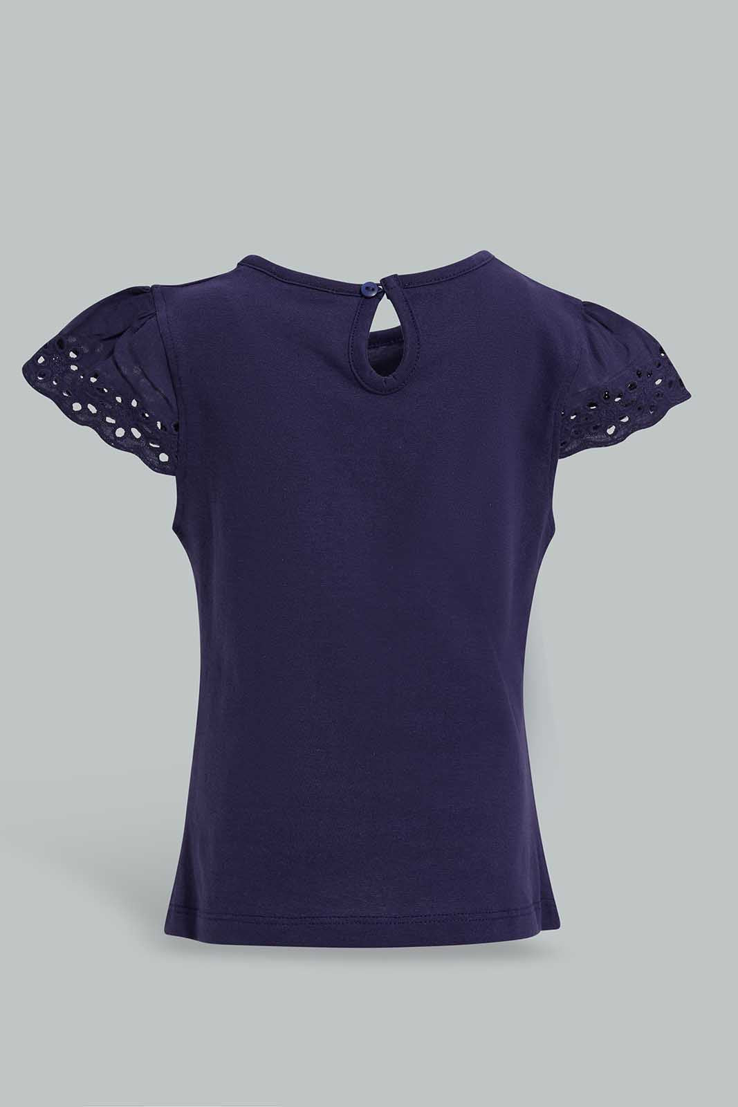 Redtag-Navy-Bee-Print-T-Shirt-Category:T-Shirts,-Colour:Navy,-Deals:New-In,-Filter:Infant-Girls-(3-to-24-Mths),-ING-T-Shirts,-New-In-ING-APL,-Non-Sale,-Section:Girls-(0-to-14Yrs),-W22O-Infant-Girls-3 to 24 Months