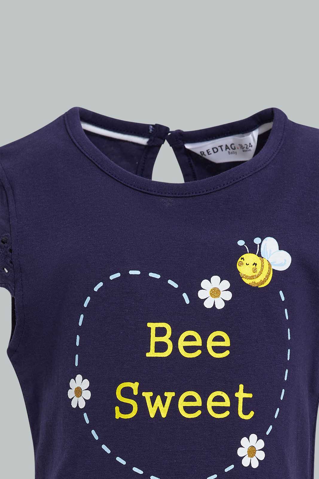 Redtag-Navy-Bee-Print-T-Shirt-Category:T-Shirts,-Colour:Navy,-Deals:New-In,-Filter:Infant-Girls-(3-to-24-Mths),-ING-T-Shirts,-New-In-ING-APL,-Non-Sale,-Section:Girls-(0-to-14Yrs),-W22O-Infant-Girls-3 to 24 Months