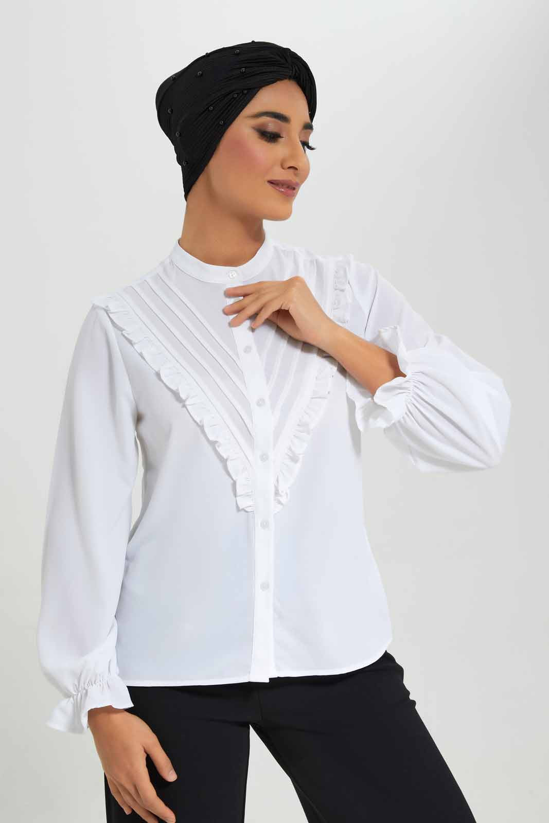 Redtag-White-Pleated-Yoke-Detail-Buttoned-Shirt-Category:Blouses,-Colour:White,-Deals:2-For-90,-Deals:New-In,-Filter:Women's-Clothing,-LMC,-New-In-Women-APL,-Section:Women,-W22A,-Women-Blouses--