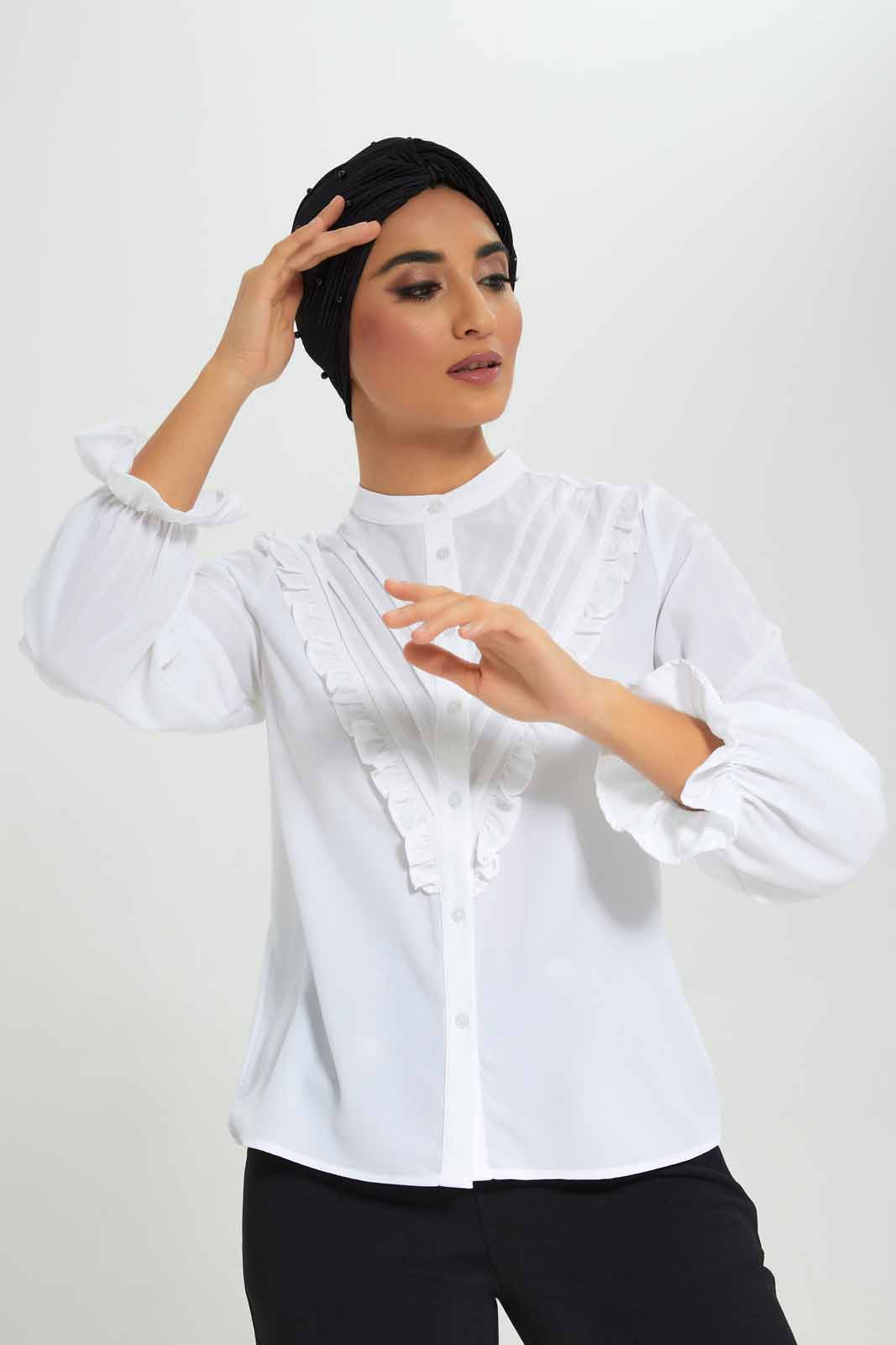Redtag-White-Pleated-Yoke-Detail-Buttoned-Shirt-Category:Blouses,-Colour:White,-Deals:2-For-90,-Deals:New-In,-Filter:Women's-Clothing,-LMC,-New-In-Women-APL,-Section:Women,-W22A,-Women-Blouses--