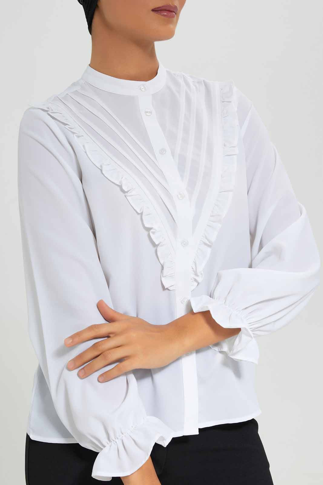 Redtag-White-Pleated-Yoke-Detail-Buttoned-Shirt-Category:Blouses,-Colour:White,-Deals:2-For-90,-Deals:New-In,-Filter:Women's-Clothing,-LMC,-New-In-Women-APL,-Section:Women,-W22A,-Women-Blouses--