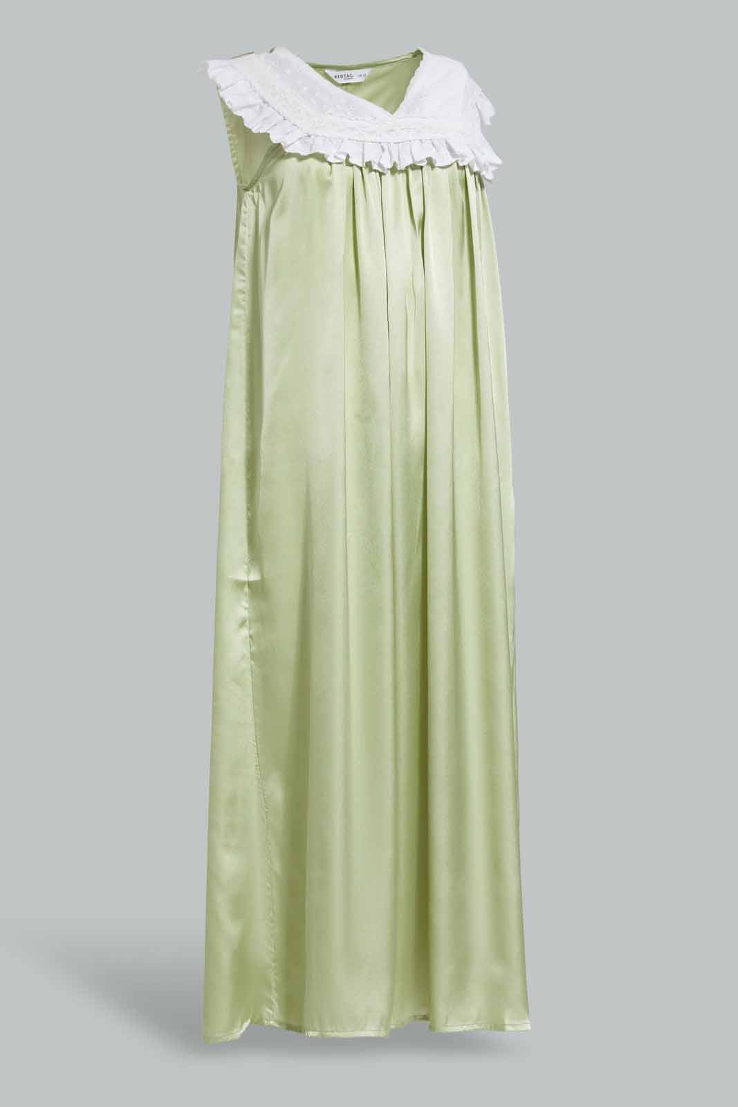 Redtag-Mint-Satin-Solid-Nightgown-Category:Nightgowns,-Colour:Mint,-Deals:New-In,-Filter:Women's-Clothing,-New-In-Women-APL,-Non-Sale,-Section:Women,-W22O,-Women-Nightgowns--