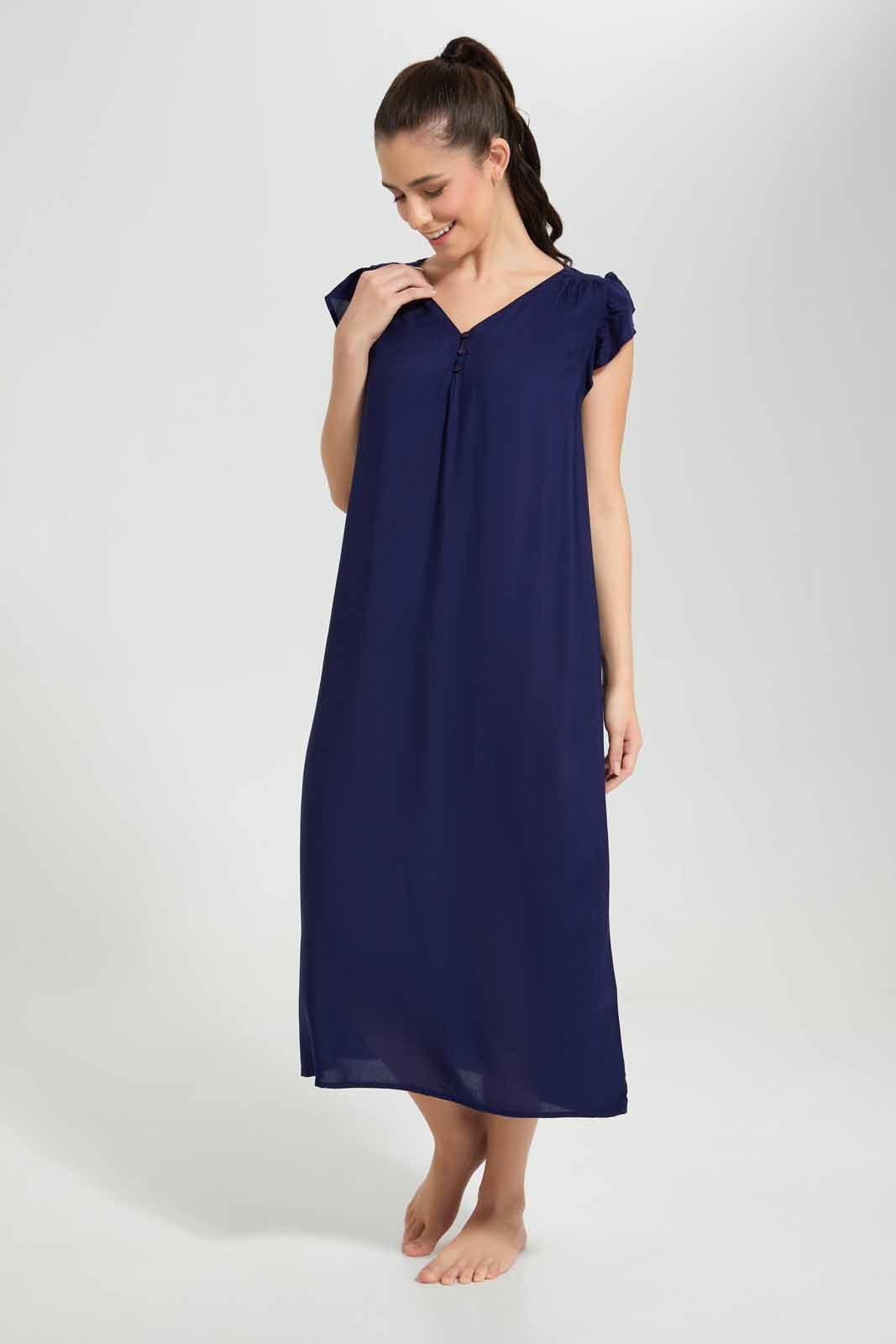 Redtag-Navy-Solid-Nightgown-Category:Nightgowns,-Colour:Navy,-Deals:New-In,-Filter:Women's-Clothing,-New-In-Women-APL,-Non-Sale,-Section:Women,-W22O,-Women-Nightgowns--
