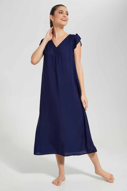 Redtag-Navy-Solid-Nightgown-Category:Nightgowns,-Colour:Navy,-Deals:New-In,-Filter:Women's-Clothing,-New-In-Women-APL,-Non-Sale,-Section:Women,-W22O,-Women-Nightgowns--