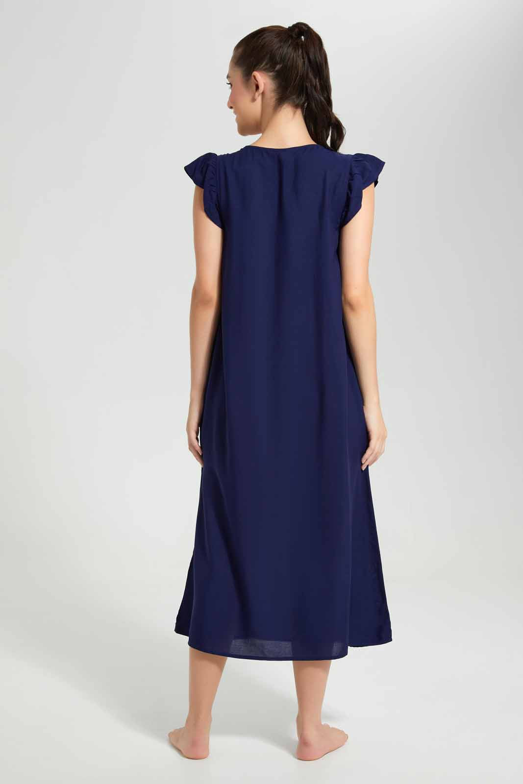 Redtag-Navy-Solid-Nightgown-Category:Nightgowns,-Colour:Navy,-Deals:New-In,-Filter:Women's-Clothing,-New-In-Women-APL,-Non-Sale,-Section:Women,-W22O,-Women-Nightgowns--