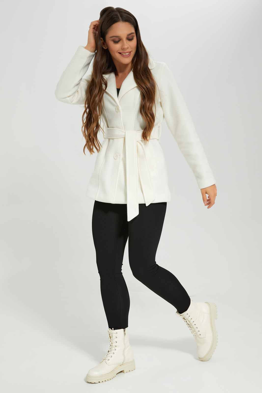 Redtag-Ivory-L/S-Plain-Notch-Collar-Belted-Coat-Category:Jackets,-Colour:Ivory,-Deals:New-In,-EHW,-Filter:Women's-Clothing,-New-In-Women-APL,-Non-Sale,-Section:Women,-W22B,-Women-Jackets-Women's-