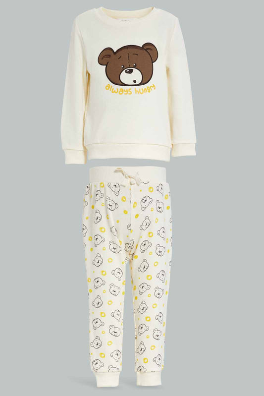 Redtag-Brown-Patch-Top-And-Bottom-Crew-Neck-Jog-Suit-Category:Jog-Sets,-Colour:Brown,-Deals:New-In,-Filter:Infant-Boys-(3-to-24-Mths),-INB-Jog-Sets,-New-In-INB-APL,-Non-Sale,-Section:Boys-(0-to-14Yrs),-W22B-Infant-Boys-3 to 24 Months