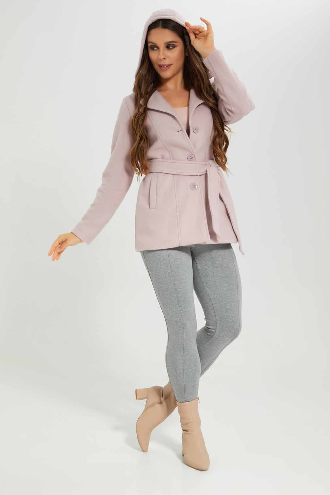 Redtag-Pink-L/S-Plain-Notch-Collar-Hooded-Belted-Coat-Category:Jackets,-Colour:Apricot,-Deals:New-In,-EHW,-Filter:Women's-Clothing,-New-In-Women-APL,-Non-Sale,-Section:Women,-W22B,-Women-Jackets-Women's-