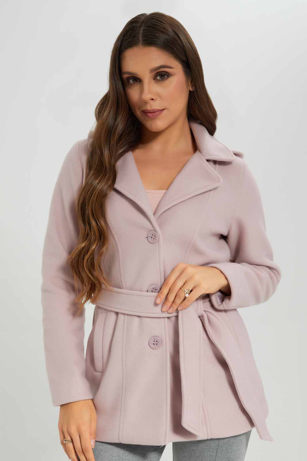 Redtag-Pink-L/S-Plain-Notch-Collar-Hooded-Belted-Coat-Category:Jackets,-Colour:Apricot,-Deals:New-In,-EHW,-Filter:Women's-Clothing,-New-In-Women-APL,-Non-Sale,-Section:Women,-W22B,-Women-Jackets-Women's-