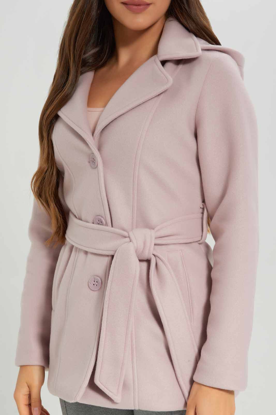 Redtag-Pink-L/S-Plain-Notch-Collar-Hooded-Belted-Coat-Category:Jackets,-Colour:Apricot,-Deals:New-In,-EHW,-Filter:Women's-Clothing,-New-In-Women-APL,-Non-Sale,-Section:Women,-W22B,-Women-Jackets-Women's-