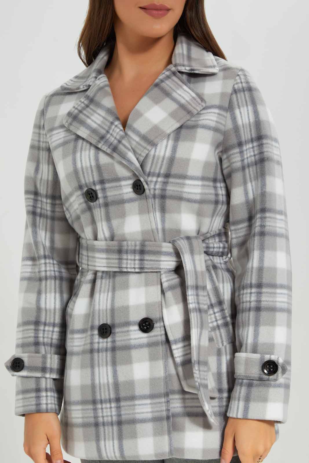 Redtag-Black-L/S-Houndstooth-Pattern-Hooded-Belted-Coat-Category:Jackets,-Colour:Assorted,-Deals:New-In,-EHW,-Filter:Women's-Clothing,-New-In-Women-APL,-Non-Sale,-Section:Women,-W22B,-Women-Jackets-Women's-