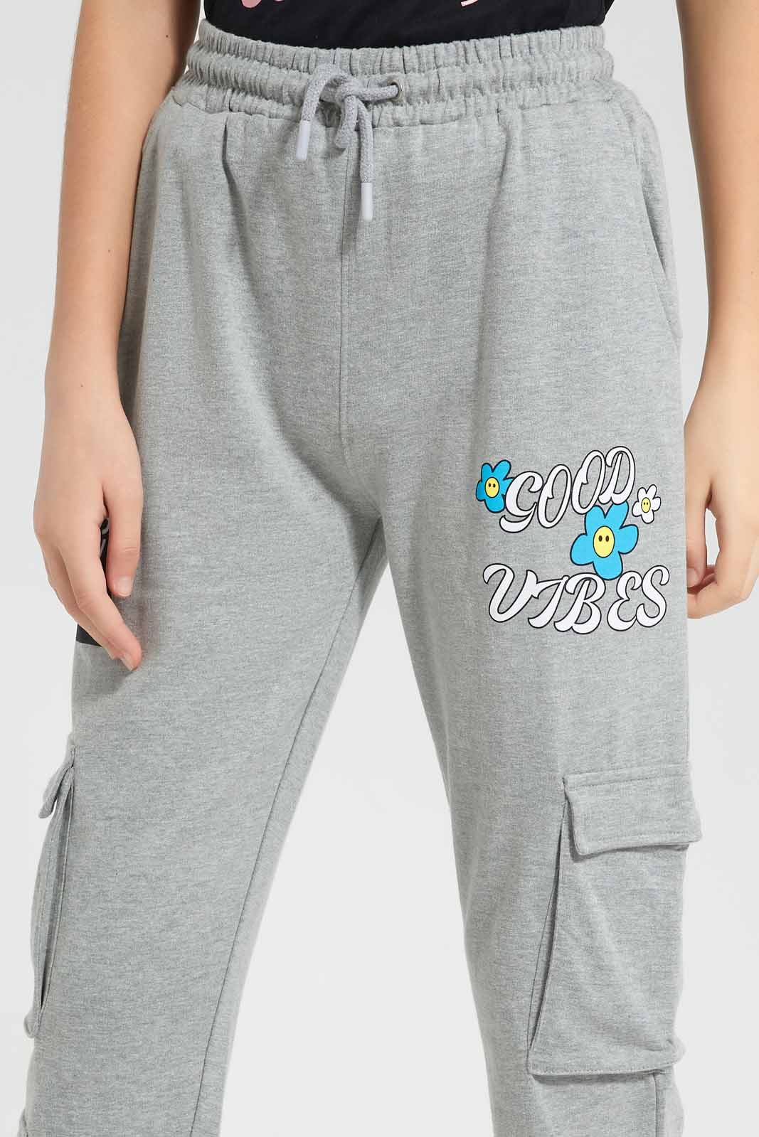 Redtag-Grey-Melange-Cargo-Pocket-with-Zipper-Category:Joggers,-Colour:Grey,-Deals:New-In,-Filter:Senior-Girls-(9-to-14-Yrs),-GSR-Joggers,-New-In-GSR-APL,-Non-Sale,-Section:Girls-(0-to-14Yrs),-W22O-Senior-Girls-9 to 14 Years