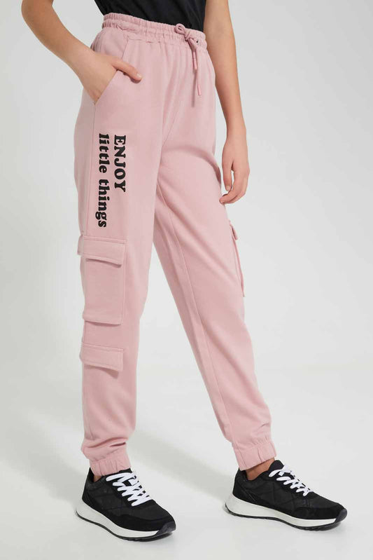 Redtag-Pink-Cargo-Pocket-with-Zipper-Category:Joggers,-Colour:Apricot,-Deals:New-In,-Filter:Senior-Girls-(9-to-14-Yrs),-GSR-Joggers,-New-In-GSR-APL,-Non-Sale,-Section:Girls-(0-to-14Yrs),-W22O-Senior-Girls-9 to 14 Years