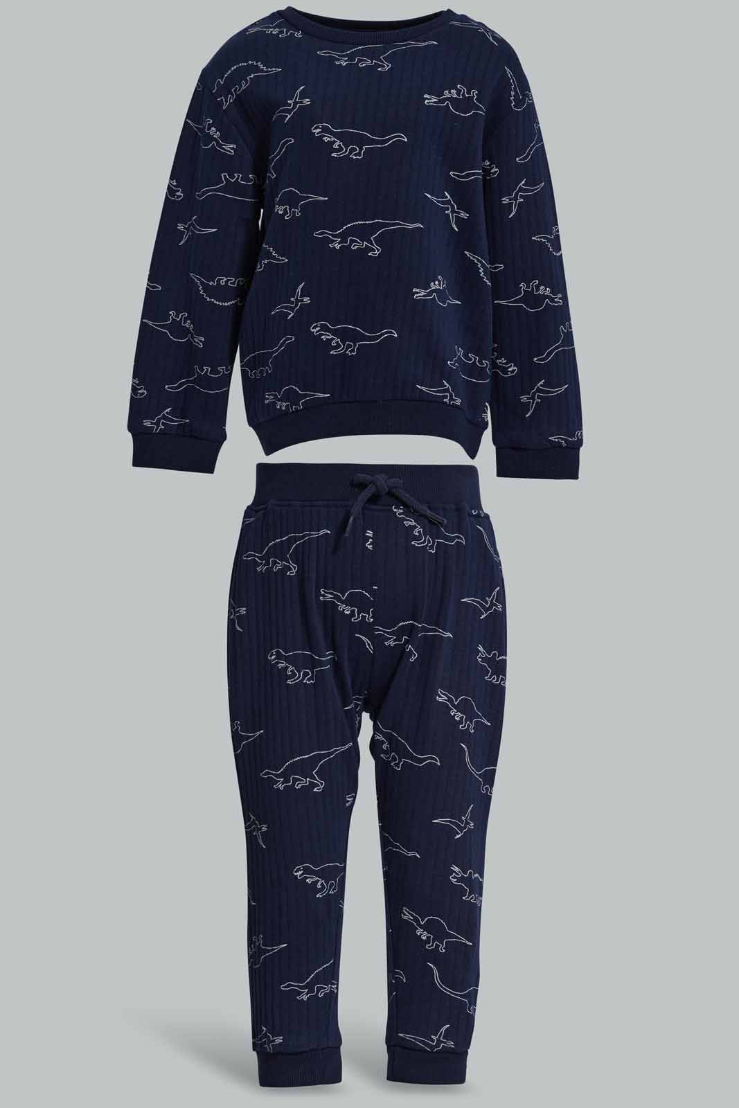Redtag-Navy-Dino-Panelled-Printed-Jogging-Suit-Category:Jog-Sets,-Colour:Navy,-Deals:New-In,-Filter:Infant-Boys-(3-to-24-Mths),-INB-Jog-Sets,-New-In-INB-APL,-Non-Sale,-Section:Boys-(0-to-14Yrs),-W22A-Infant-Boys-3 to 24 Months