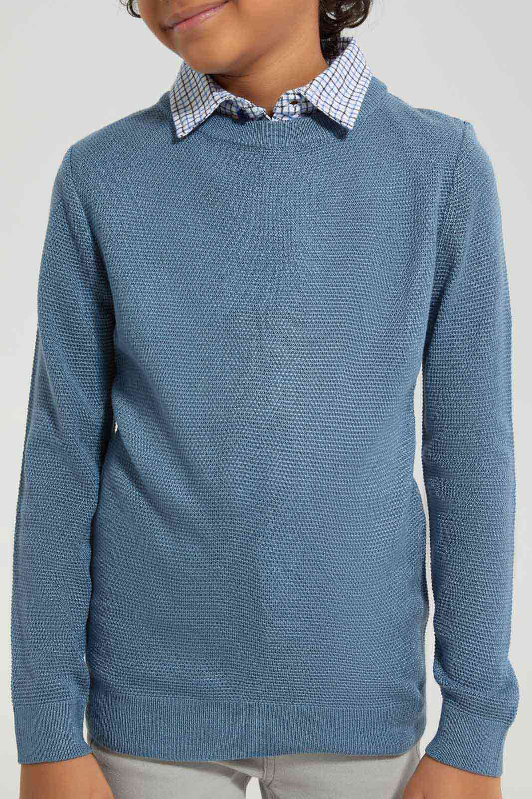 Redtag-Blue-Mock-Shirt-Pullover-BOY-Pullovers,-Category:Pullovers,-Colour:Blue,-Deals:New-In,-Filter:Boys-(2-to-8-Yrs),-New-In-BOY-APL,-Non-Sale,-Section:Boys-(0-to-14Yrs),-W22A-Boys-2 to 8 Years