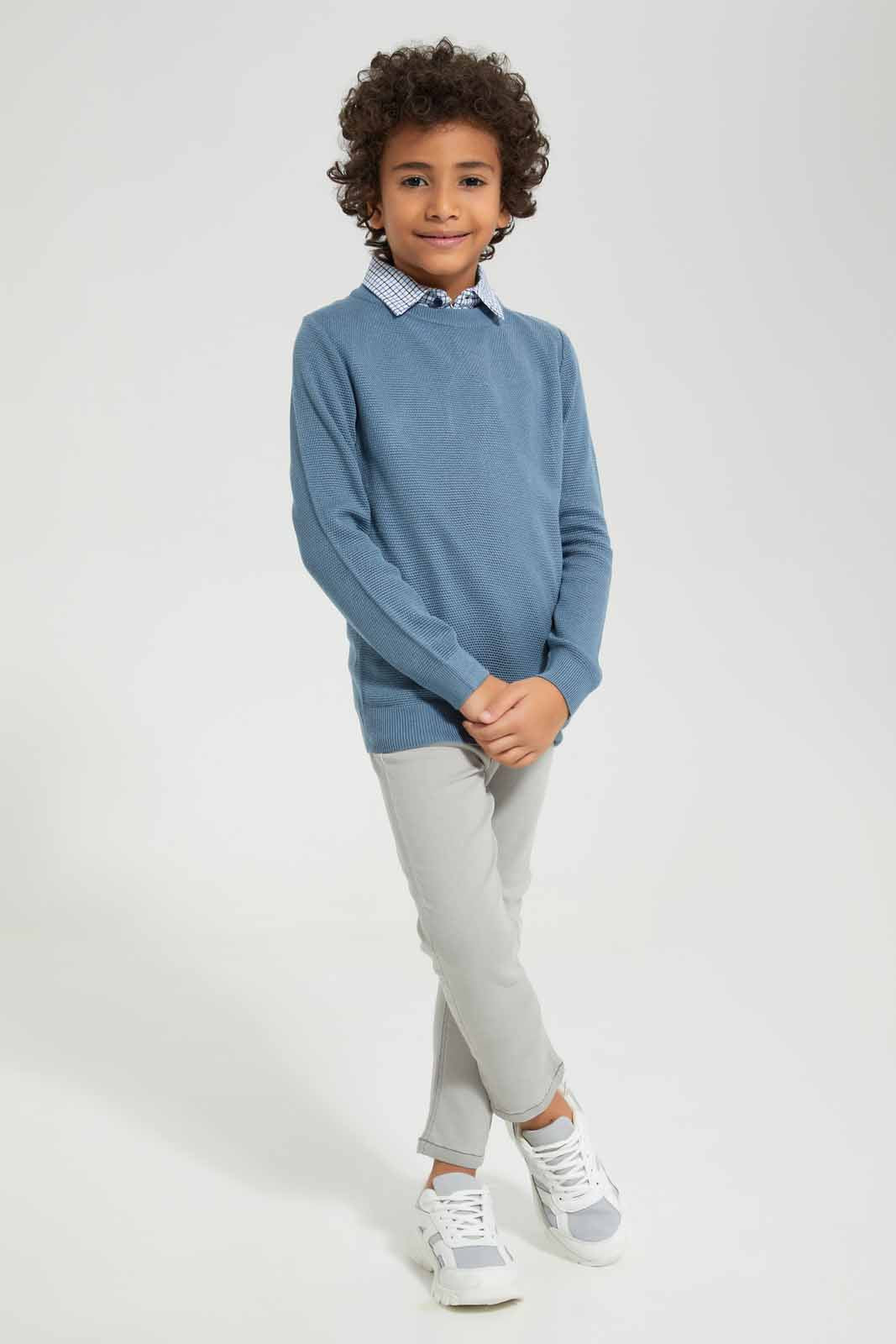 Redtag-Blue-Mock-Shirt-Pullover-BOY-Pullovers,-Category:Pullovers,-Colour:Blue,-Deals:New-In,-Filter:Boys-(2-to-8-Yrs),-New-In-BOY-APL,-Non-Sale,-Section:Boys-(0-to-14Yrs),-W22A-Boys-2 to 8 Years