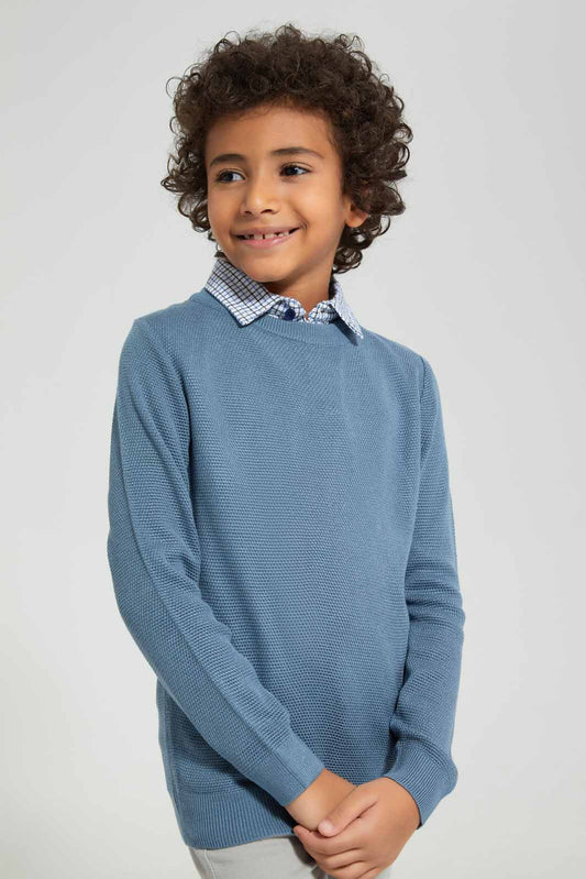 Redtag-Blue-Mock-Shirt-Pullover-BOY-Pullovers,-Category:Pullovers,-Colour:Blue,-Deals:New-In,-Filter:Boys-(2-to-8-Yrs),-New-In-BOY-APL,-Non-Sale,-Section:Boys-(0-to-14Yrs),-W22A-Boys-2 to 8 Years