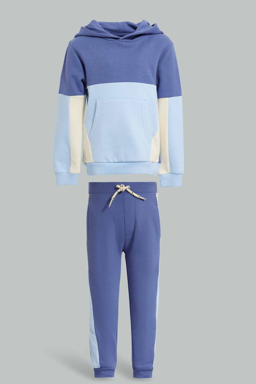 Redtag-Blue-And-Navy-Hoody-Cut-And-Sew-Jog-Suit-Category:Jog-Sets,-Colour:Blue,-Deals:New-In,-Filter:Infant-Boys-(3-to-24-Mths),-INB-Jog-Sets,-New-In-INB-APL,-Non-Sale,-Section:Boys-(0-to-14Yrs),-W22A-Infant-Boys-3 to 24 Months