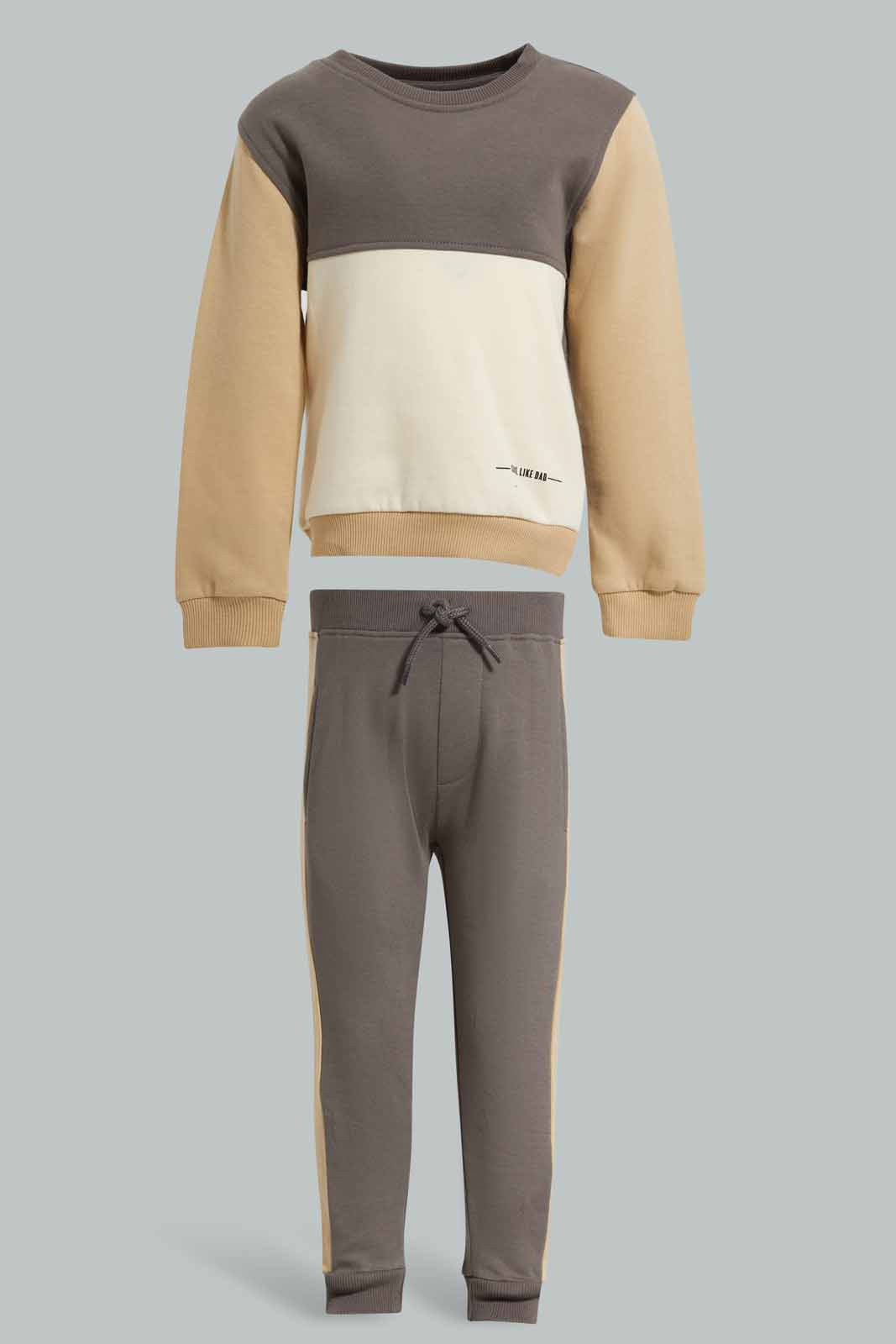 Redtag-Beige,-Ecru-And-Charcoal-Cut-And-Sew-Jog-Suit-Category:Jog-Sets,-Colour:Beige,-Deals:New-In,-Filter:Infant-Boys-(3-to-24-Mths),-INB-Jog-Sets,-New-In-INB-APL,-Non-Sale,-Section:Boys-(0-to-14Yrs),-W22A-Infant-Boys-3 to 24 Months