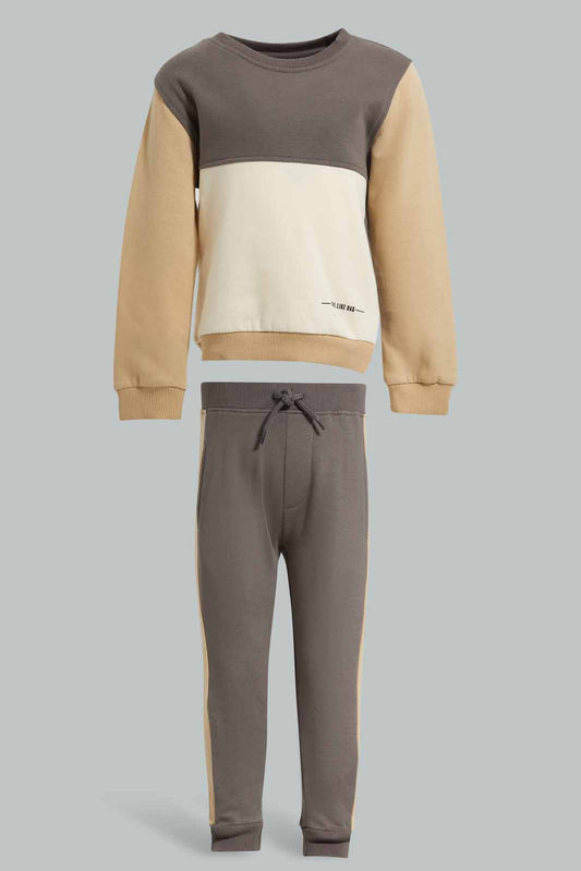Redtag-Beige,-Ecru-And-Charcoal-Cut-And-Sew-Jog-Suit-Category:Jog-Sets,-Colour:Beige,-Deals:New-In,-Filter:Infant-Boys-(3-to-24-Mths),-INB-Jog-Sets,-New-In-INB-APL,-Non-Sale,-Section:Boys-(0-to-14Yrs),-W22A-Infant-Boys-3 to 24 Months