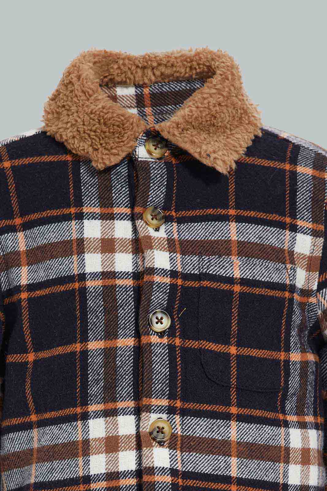 Redtag-Navy-With-Brown-Striped-Sherpa-Collar-Shakcekt-Category:Jackets,-Colour:Navy,-Deals:New-In,-EHW,-Filter:Infant-Boys-(3-to-24-Mths),-INB-Jackets,-New-In-INB-APL,-Non-Sale,-Section:Boys-(0-to-14Yrs),-W22B-Infant-Boys-3 to 24 Months