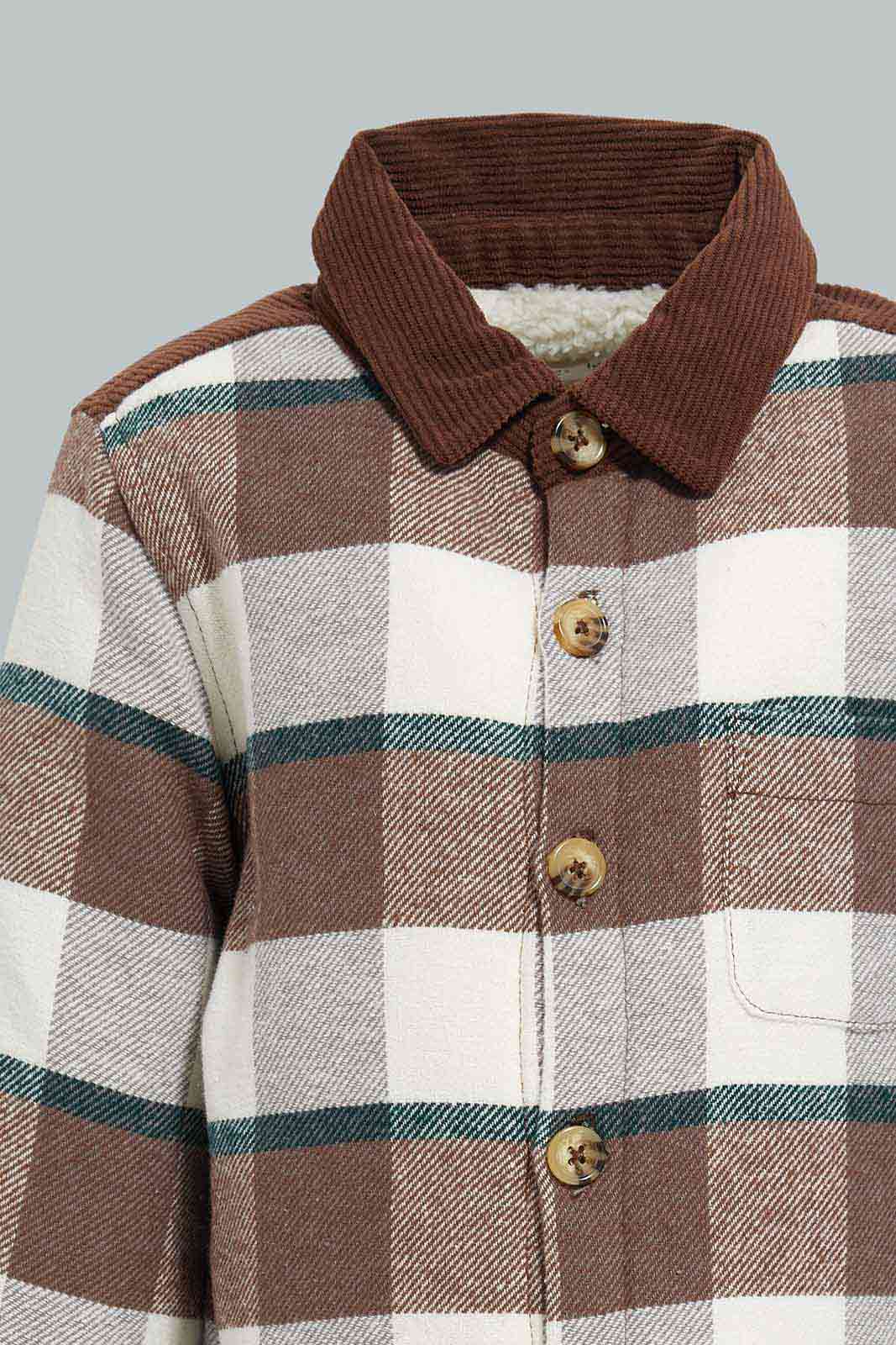 Redtag-Brown-With-Grey-Striped-Sherpa-Collar-Shakcekt-Category:Jackets,-Colour:Brown,-Deals:New-In,-EHW,-Filter:Infant-Boys-(3-to-24-Mths),-INB-Jackets,-New-In-INB-APL,-Non-Sale,-Section:Boys-(0-to-14Yrs),-W22B-Infant-Boys-3 to 24 Months