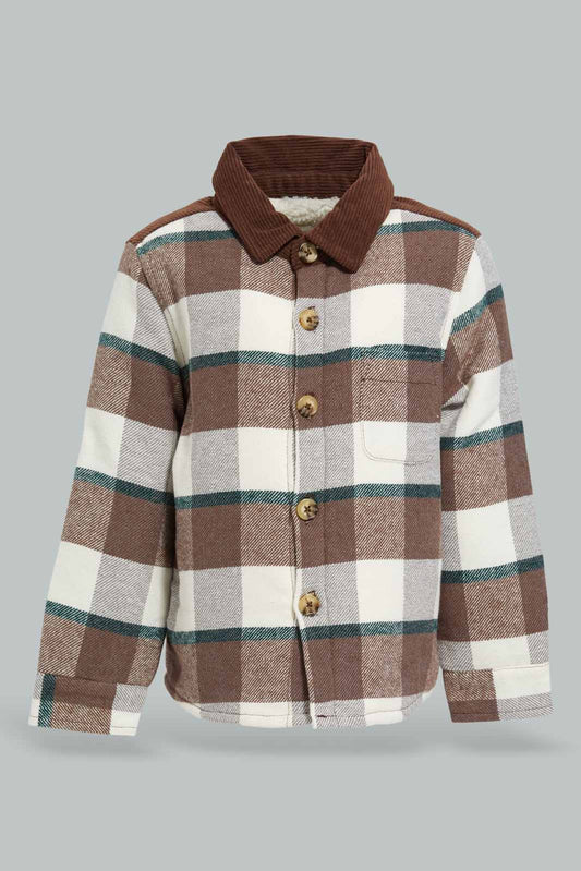 Redtag-Brown-With-Grey-Striped-Sherpa-Collar-Shakcekt-Category:Jackets,-Colour:Brown,-Deals:New-In,-EHW,-Filter:Infant-Boys-(3-to-24-Mths),-INB-Jackets,-New-In-INB-APL,-Non-Sale,-Section:Boys-(0-to-14Yrs),-W22B-Infant-Boys-3 to 24 Months