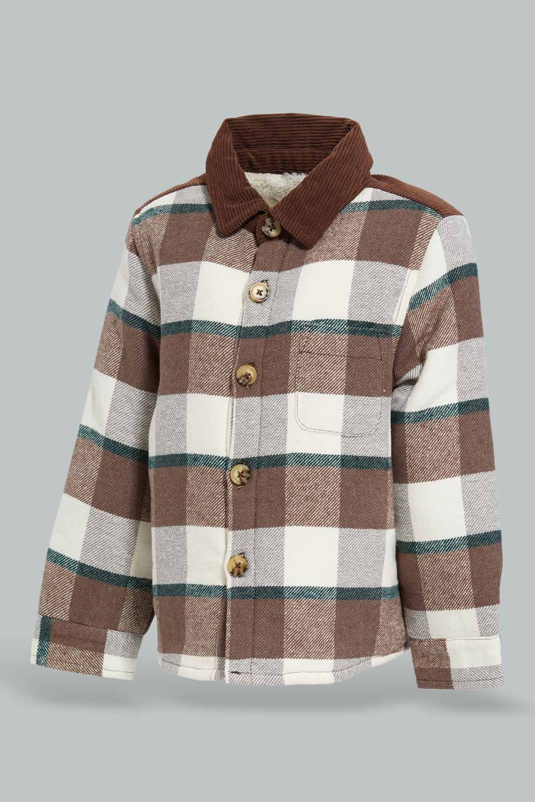 Redtag-Brown-With-Grey-Striped-Sherpa-Collar-Shakcekt-Category:Jackets,-Colour:Brown,-Deals:New-In,-EHW,-Filter:Infant-Boys-(3-to-24-Mths),-INB-Jackets,-New-In-INB-APL,-Non-Sale,-Section:Boys-(0-to-14Yrs),-W22B-Infant-Boys-3 to 24 Months