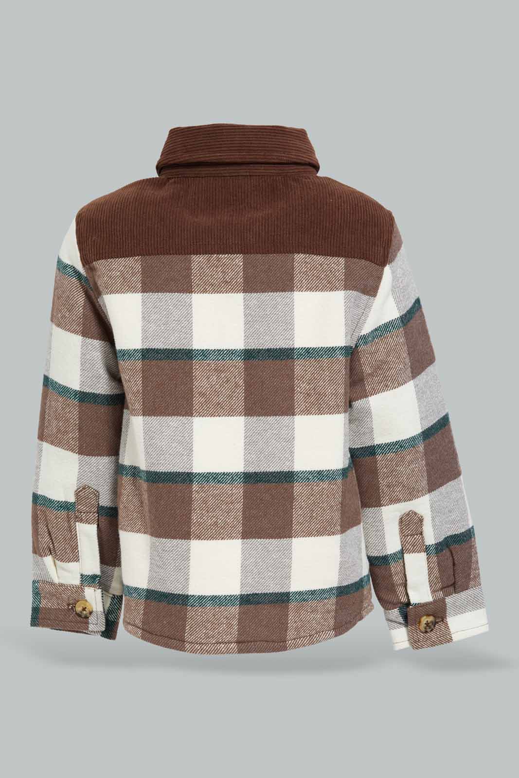 Redtag-Brown-With-Grey-Striped-Sherpa-Collar-Shakcekt-Category:Jackets,-Colour:Brown,-Deals:New-In,-EHW,-Filter:Infant-Boys-(3-to-24-Mths),-INB-Jackets,-New-In-INB-APL,-Non-Sale,-Section:Boys-(0-to-14Yrs),-W22B-Infant-Boys-3 to 24 Months