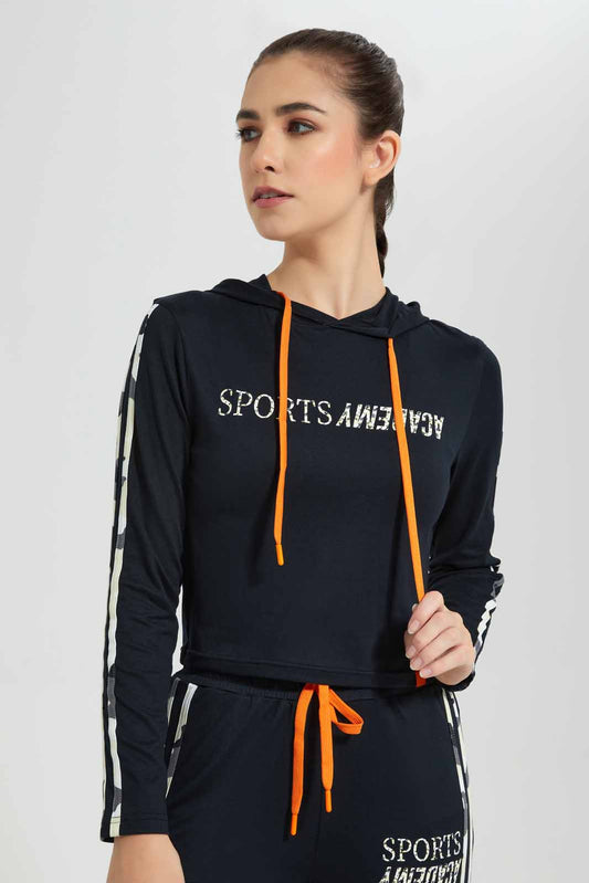 Black Printed Hooded Sweatshirt